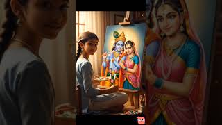 Divine Love 💙 Young Girl Paints Radha Krishna | Peaceful Devotional Art #shorts