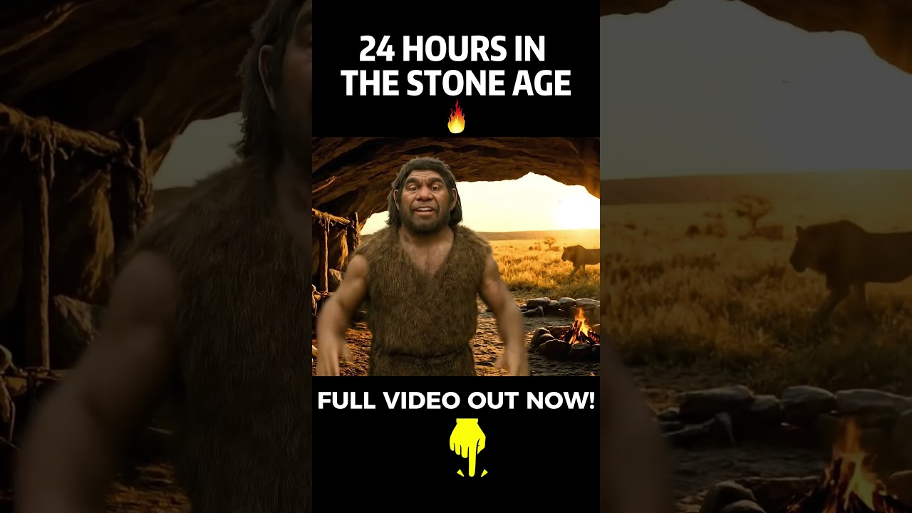 Caveman VLOGS with LION in Background! 🦁 24 Hours in Stone Age 