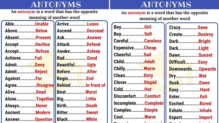 120+ Common Opposites in English from A-Z | Antonyms List (Part I) - DayDayNews