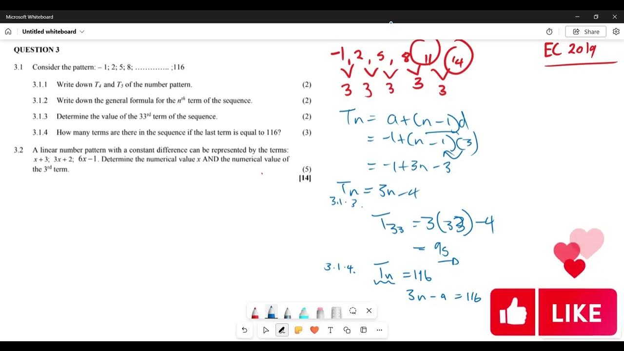 NUMBER PATTERNS| ARITHMATIC SEQUENCE| EXAM QUESTION EC2019 - YouTube
