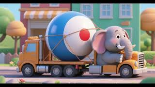 Elephant Truck Carries Giant Rolling Ball Load Nursery Rhymes Kids Songs