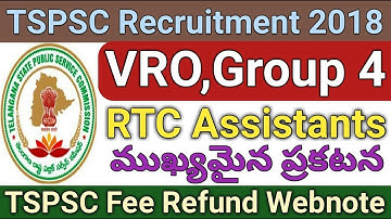 TSPSC Official Webnote Regarding VRO,Group 4,RTC Junior Assistants Fee payment Refund | job search