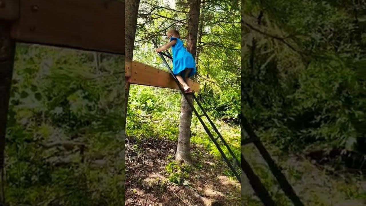 CUTE 3 YEAR OLD GIRL PLAYING IN THE TREE FORT Shorts Cute Toddler Outdooractivitiesforkids Fun