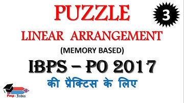 REASONING | LINEAR ARRANGEMENT PUZZLE | EX.3 | PRACTICE FOR IBPS PO 2017 | MEMORY BASED QUESTION