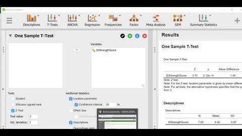 One-sample Z test in JASP