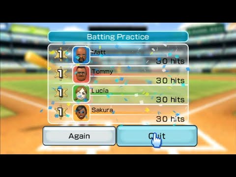 Wii Sports - Baseball: Batting Practice 4 Players (30 Hits!)