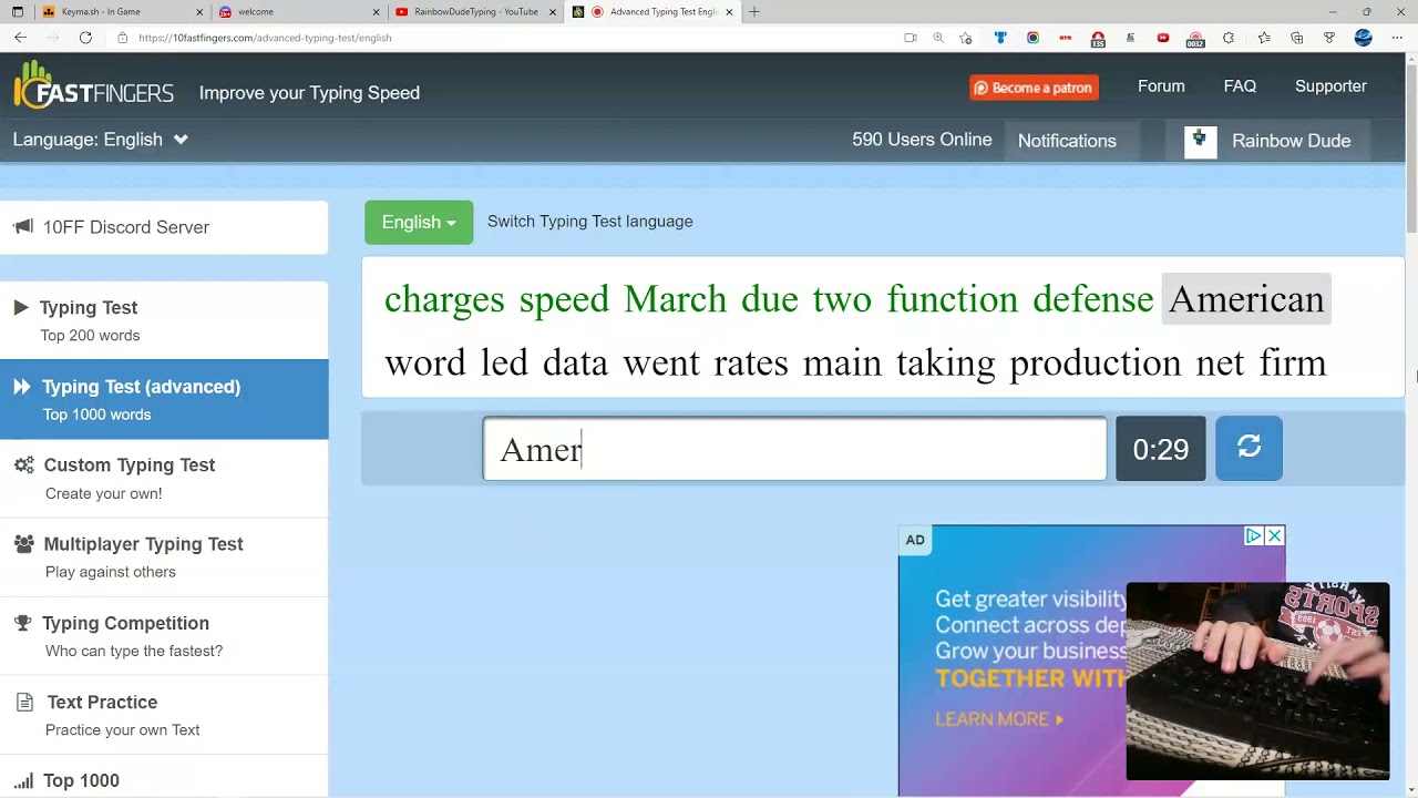 132 WPM on 10FastFingers (Advanced) 60 seconds