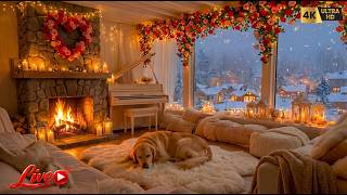Christmas Fireplace Ambience LIVE 🎹 Cozy Winter Cabin | Sleeping Dog, Piano & Snowy Village |  Live screenshot 3