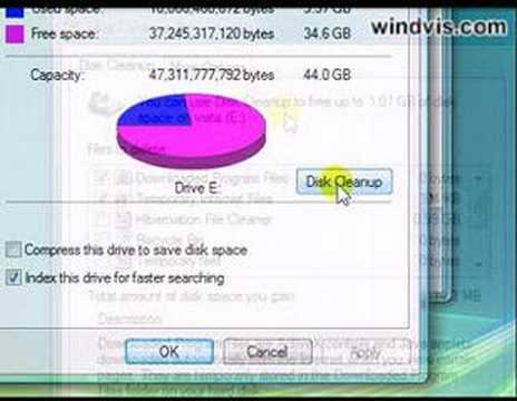 Free up disk space in Windows Vista