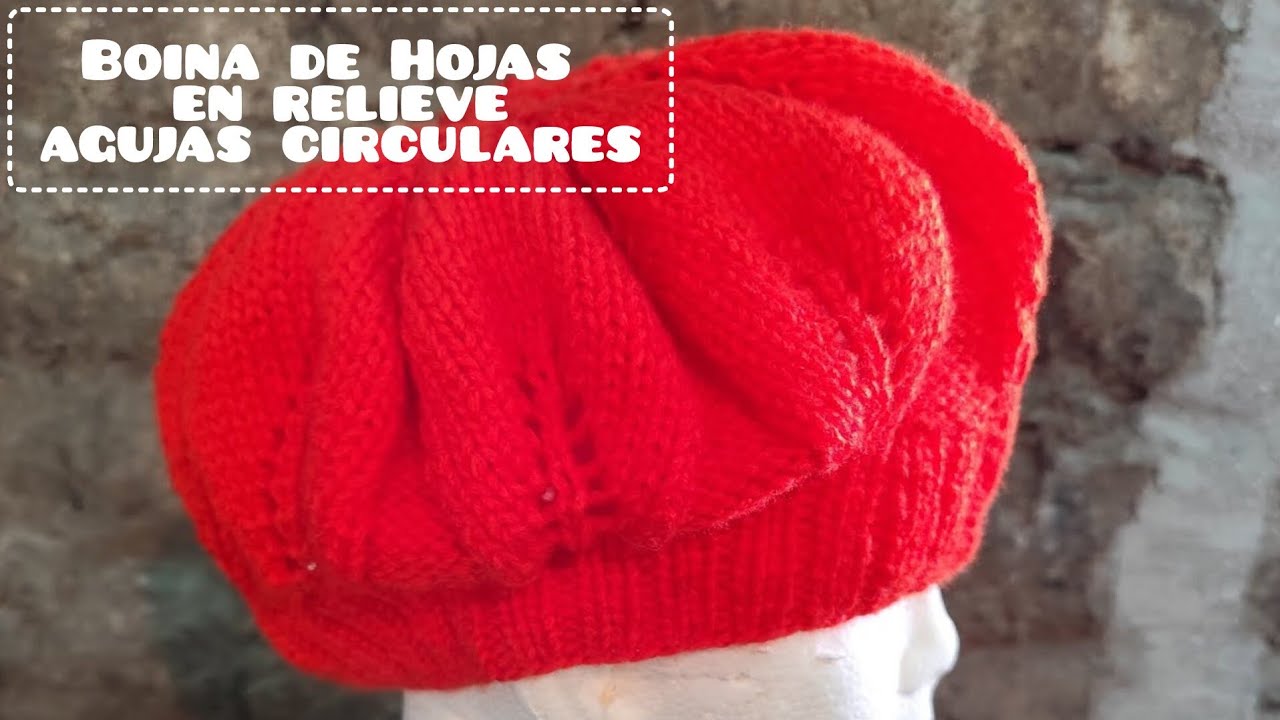 Boina de Hojas en relieve a dos Agujas/ Tejiendo con Leonardo.