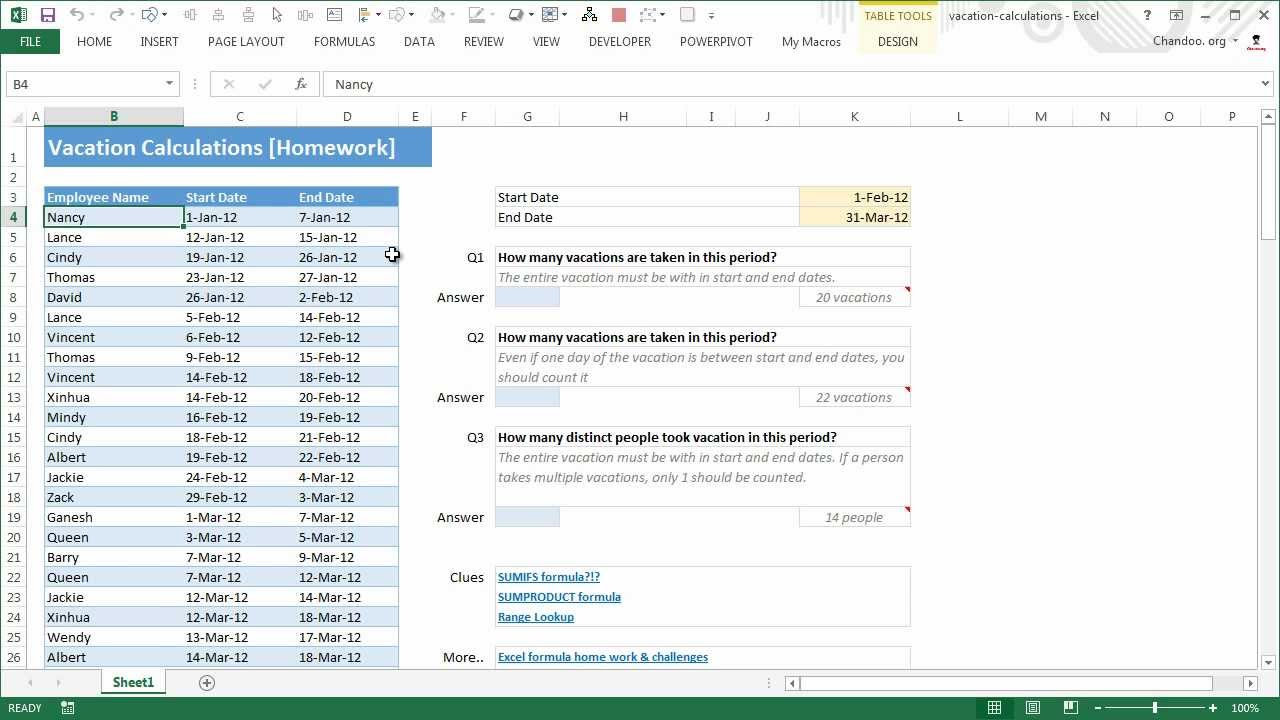 Calculating Vacation Days Using Excel Formulas YouTube