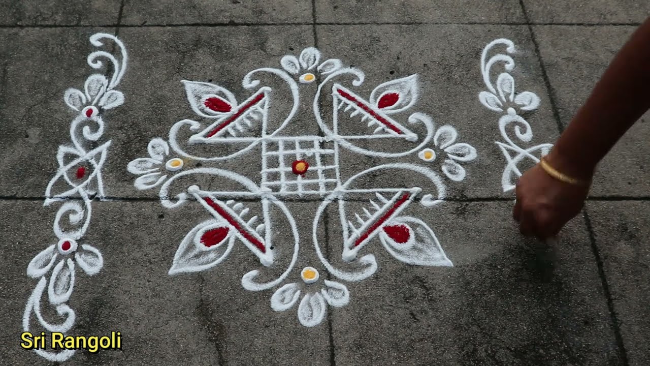 Tuesday Rangoli Designs🌻4x2 Dots Easy Deepam Muggulu🌻Simple Kolam Design🌻Side border Rangoli Designs