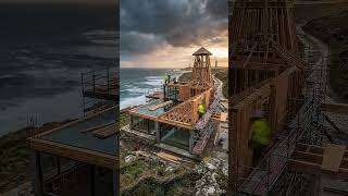 Coastal Cliff Lighthouse Villa 🌊✨ | Stormy Hybrid Build #shorts #timelapse #construction