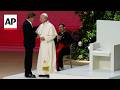 Pope Leo XIV meets Antonio Banderas during an event in Spain