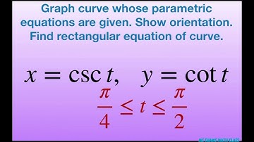 Graph curve with parametric equations x = csc t, y = cot t [pi/4, pi/2]. Orientation. Rectangular