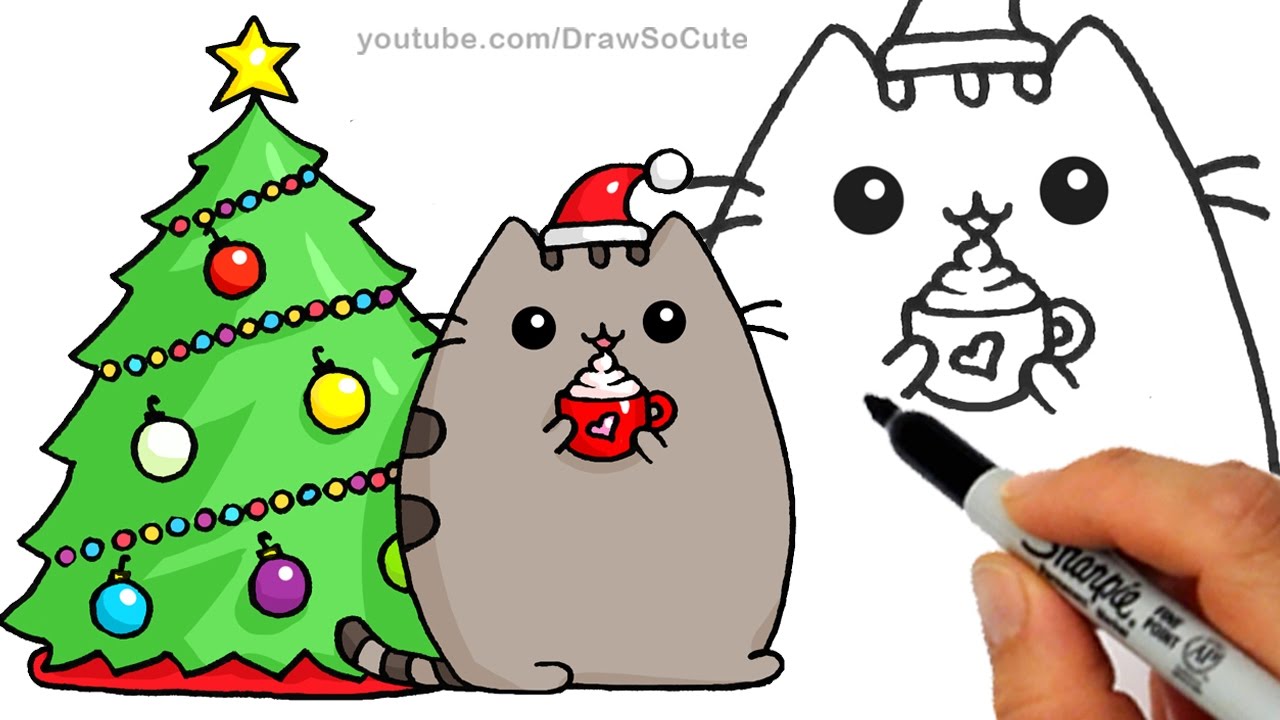 How to Draw Christmas Holiday Pusheen Cat step by step Easy and ...