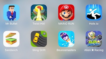Mr. Bullet, Twist Hit, Mario Run, Hole.io, Sandwich, Sling Drift, Bouncemasters, Alien Racing