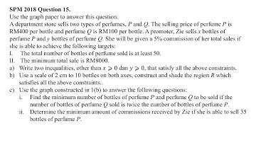 SPM 2018 - Additional Mathematics - Linear Programming
