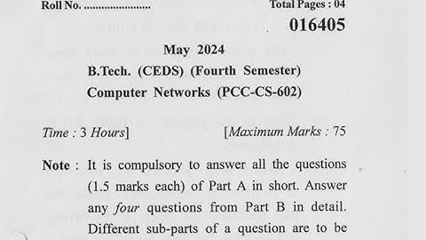 BTECH CS COMPUTER NETWORKS  QUESTION PAPER 2024 YMCA