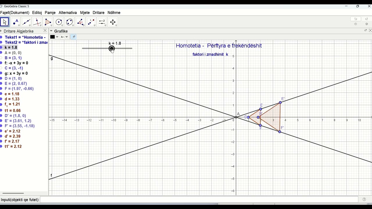 GeoGebra   Homotetia   Faktori i zmadhimit  k