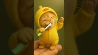 Cute kitty brushing teeth🥰😻 #catlovers #cutecat #cutekitty #cat #pets #catshorts #aicat