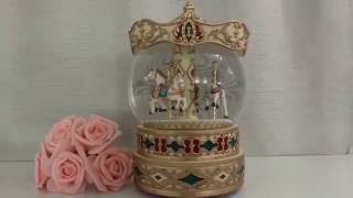 Vintage Rare 3 Horse Carousel Musical Rotating Water Snow Globe Gift Collectable