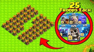 25 TROOPS Each Vs Spears Thrower (Clash of Clans)
