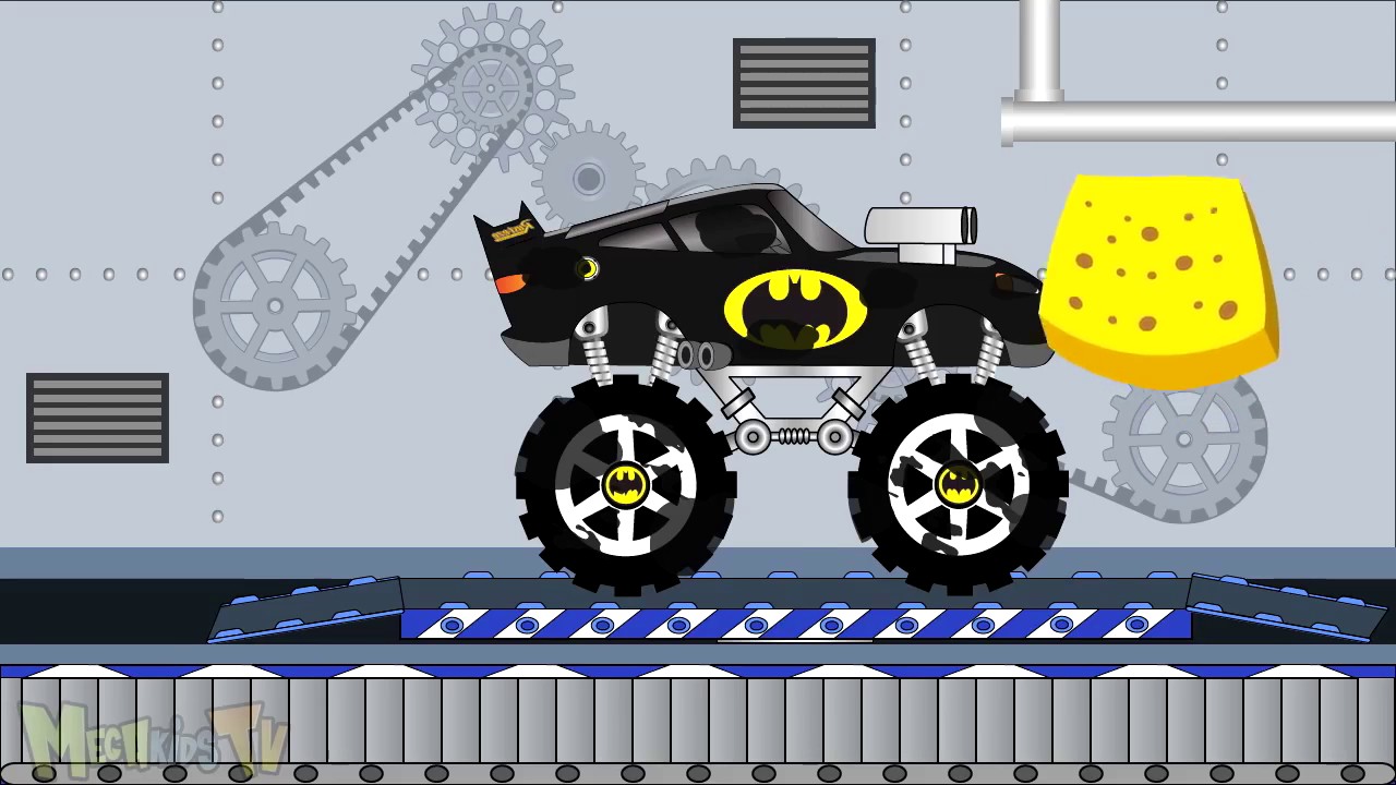 Batman Truck Get Clean In Car Wash - Monster Trucks For Kids