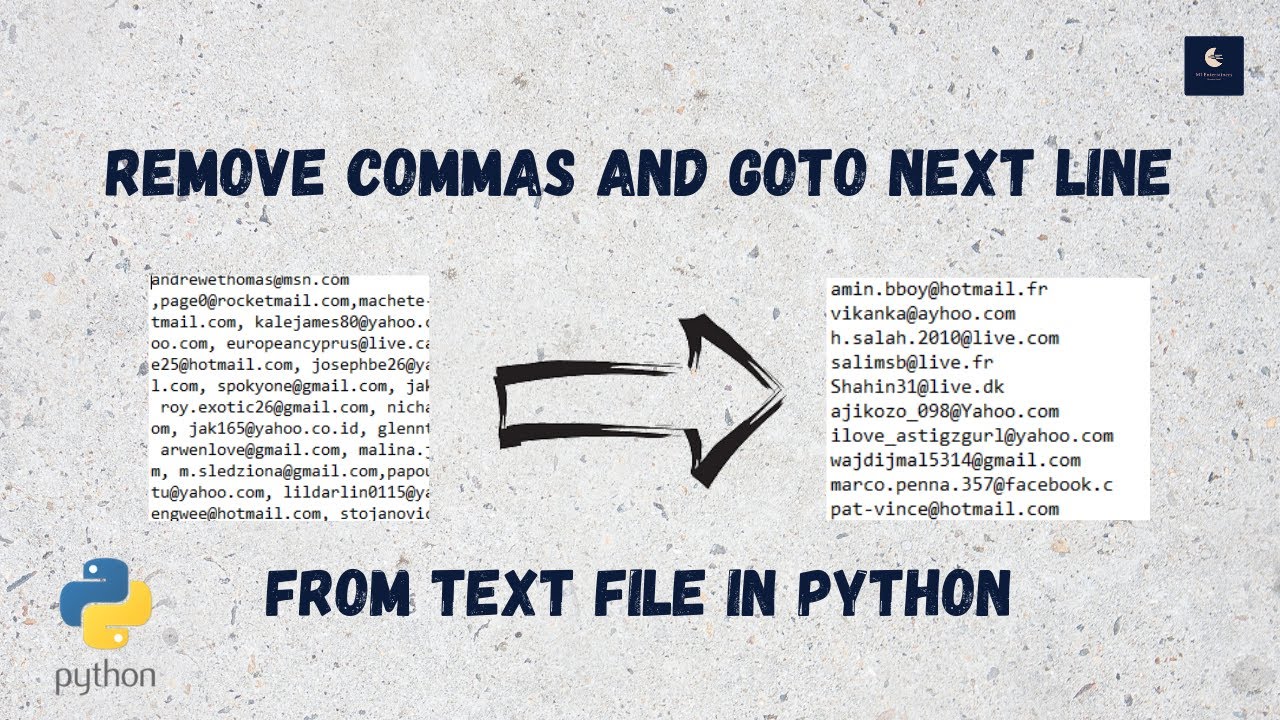 How to remove commas, other characters from text file and Goto Next line in Python | remove strings - YouTube How To Remove Commas, Other Characters From Text File And Goto Next Line In Python | Remove Strings - Youtube