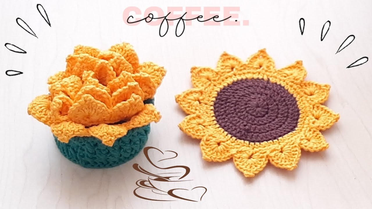 🌻 POSAVASOS GIRASOL CON CANASTA,PARA MAMÁ, A CROCHET  / TUTORIAL PASO A PASO  🌻