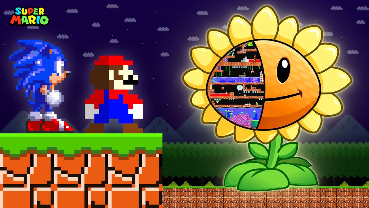 Super Mario Bros. But Mario & Sonic VS The Ultimate Sunflower Fusion Plant Maze | PVZ Animation