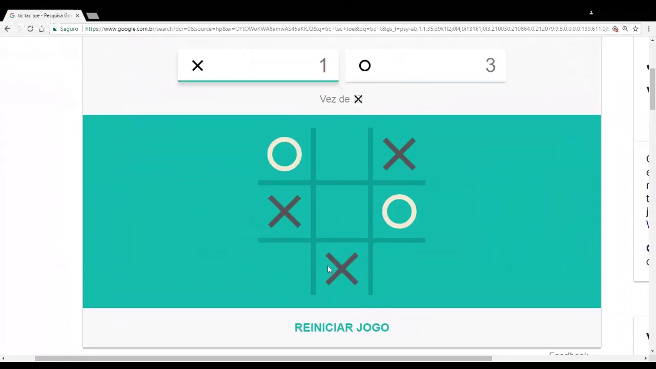 tentando conseguir vencer tic tac toe do google IMPOSSIVEL!!! 