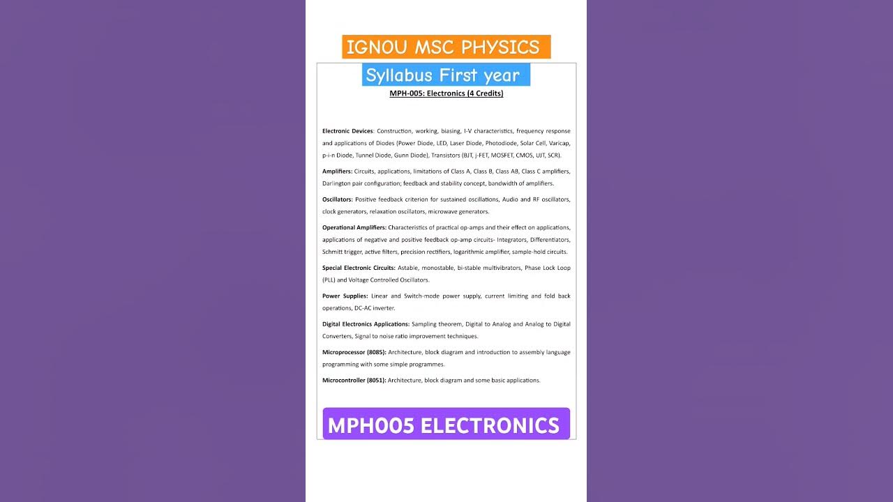 IGNOU MSC PHYSICS SYLLABUS MPH005 ELECTRONICS FIRST YEAR YouTube