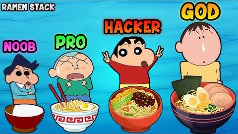 NOOB vs PRO vs HACKER vs GOD in ramen stack with shinchan and his friends 😂 | shinchan gaming