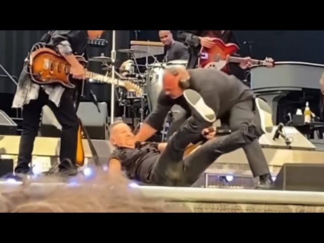 Bruce Springsteen falls on stage while performing in Amsterdam class=