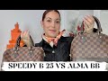 COMPARING TWO LOUIS VUITTON CLASSICS: SPEEDY B 25 VS ALMA BB 👜 Do you need both? Choosing my fave!