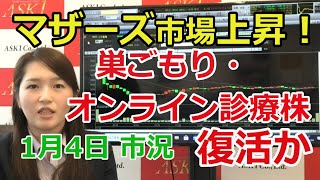 2021年1月4日【マザーズ市場上昇！巣ごもり・オンライン診療銘柄復活か】（市況放送【毎日配信】）