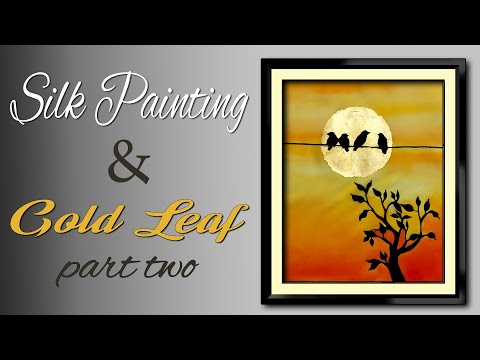 silk painting and gold leaves  silk painting experimental video with gold  leaves 