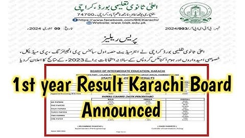 Karachi board 1st year result 2023 - how to check bsek 11th class result 2023 - bsek HSC result