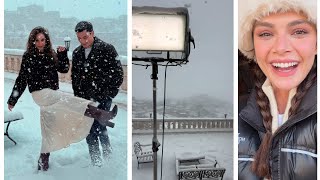 Uzak Şehirin Kamera Arkası Nare Ve Alyasndan Karlı Selfiye Ve Fototograflar