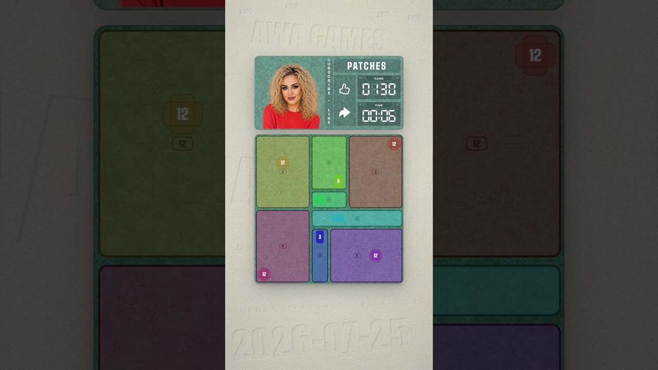 LinkedIn Patches #130 solved board for July 25, 2026, 8x8 grid