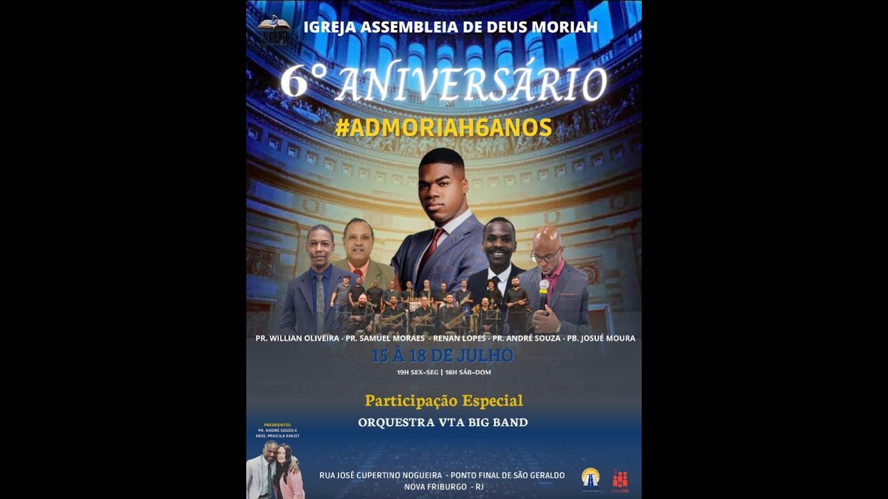 CULTO ONLINE: FESTIVIDADE EM COMEMORAÇÃO AD MORIAH 06 ANOS!!!!