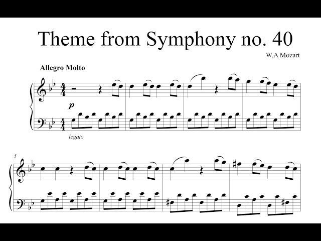 Symphony 40 in G Minor Mozart for Piano (Exposition)