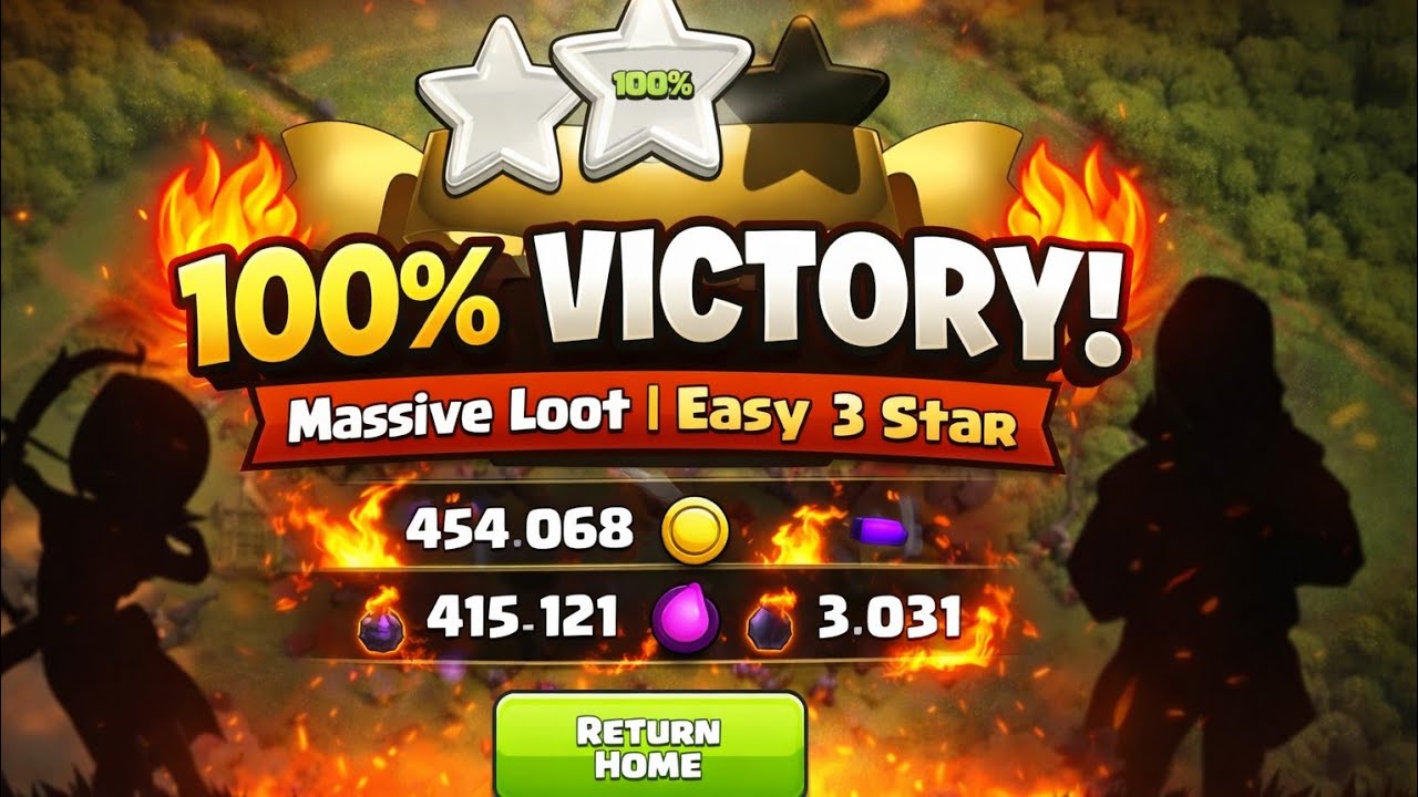 আজকের এই COC attack টা ছিল একদম 🔥Easy strategy দিয়ে 100% Victory 💯Massive loot + clean 3 star attack