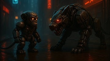 Mech Ape vs Cyber Hound | Brutal Robot Animal Fight |  #digitalcreatures #aiart #mechbattle 