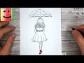 Comment dessiner une fille sous un parapluie pour les débutants | dessin pas à pas