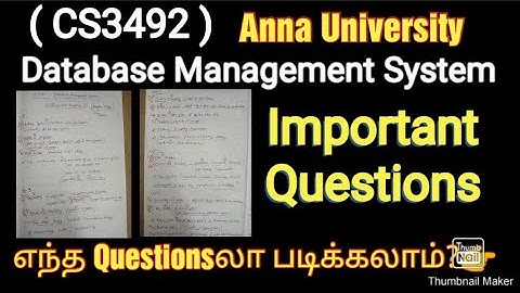 CS3492 - Database Management System | easy pass | Important Questions | anna university R2021 latest