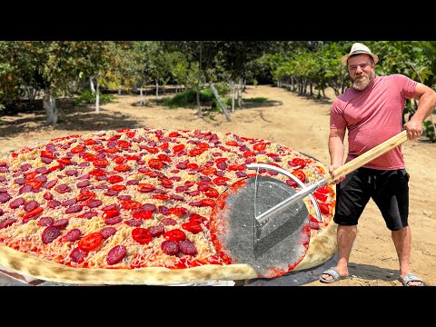 Giant Pizza cooked On Coals! Cooking Show In Nature