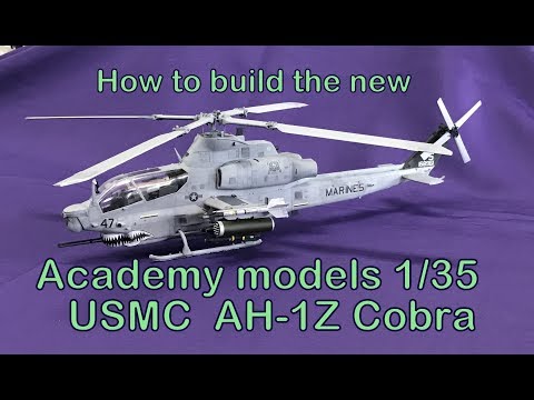 Building the New Academy Models 1/35 AH-1Z Cobra  USMC Helicopter. How to build plastic models.