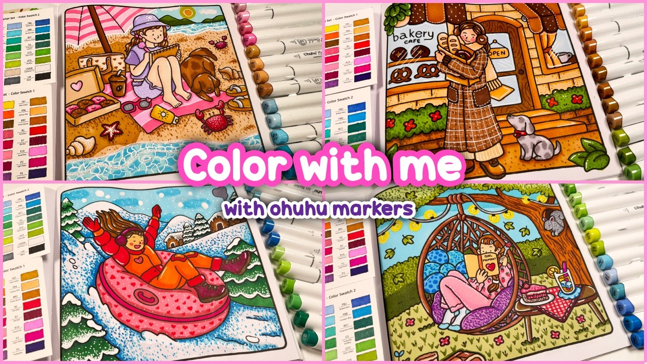 Coloring With Me ✨ Cozy 4 Seasons |  Ohuhu Markers